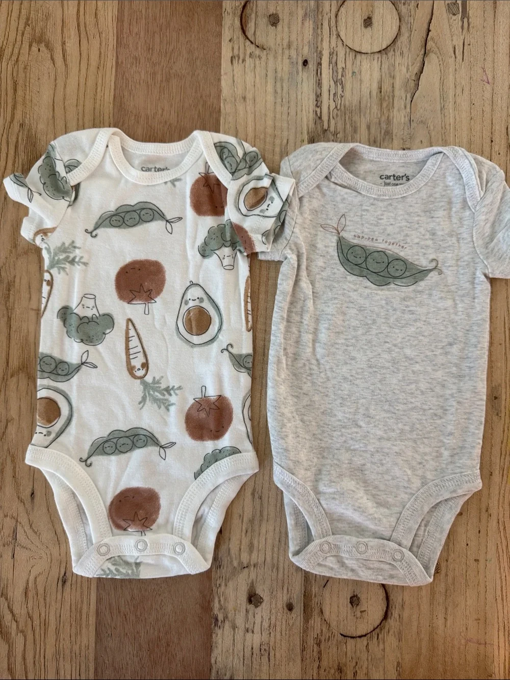 Carter's White & Heather Gray Veggie Print Baby One-Piece Set